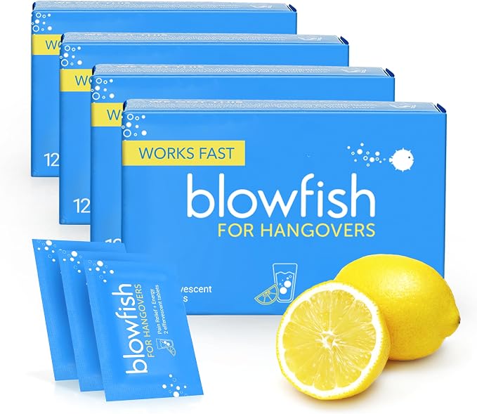 Blowfish for Hangovers | Fast, Effective Hangover Relief | Works in 15 Minutes | Hydrates, Relieves Headache, and Boosts Energy in One Step (4 Boxes)