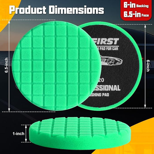 6 Inch Buffing Polishing Pads, 3Pcs Green Heavy Polishing Pad High-Density Buffing Sponge Pads 6.5 Inch Face for 6 Inch 150mm Backing Plate for Car Buffer Polisher Compounding, Polishing & Waxing