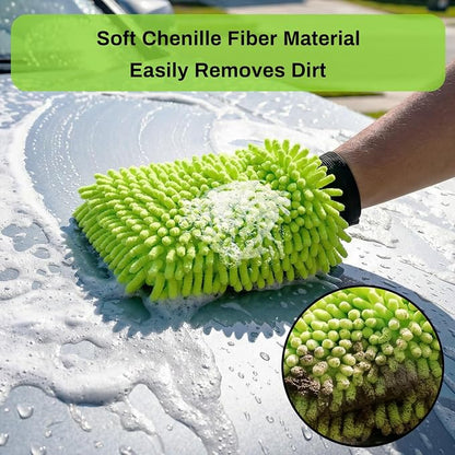 2Pack Car Wash Mitt, 8"×12" Fiber Microfiber Mitt Car Wash Brush for Scratch, Safe on Painted Surfaces, Glass & Plastic, Cars Cleaning Kit Essential, Green