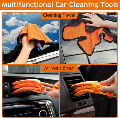 THINKWORK Windshield Cleaner Tool, Car Detailing Kit Interior, Car Cleaning Kit Interior and Exterior Detail Brush, Auto Supplies & Accessories for Men Women