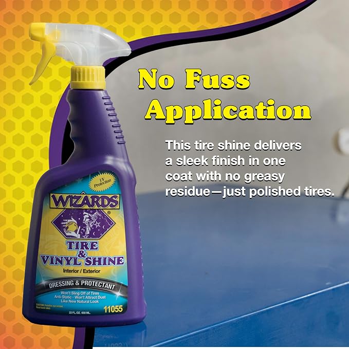 Wizards Tire and Wheel Vinyl Shine - Professional Detailing Spray - Dresses & Protects Tires, Trim, and Wheels - UV Protectant for Rubber, Vinyl, and Matte Surfaces - Automotive Care Spray - 22 oz