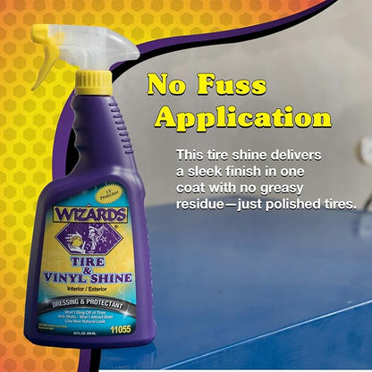 Wizards Tire and Wheel Vinyl Shine - Professional Detailing Spray - Dresses & Protects Tires, Trim, and Wheels - UV Protectant for Rubber, Vinyl, and Matte Surfaces - Automotive Care Spray - 22 oz