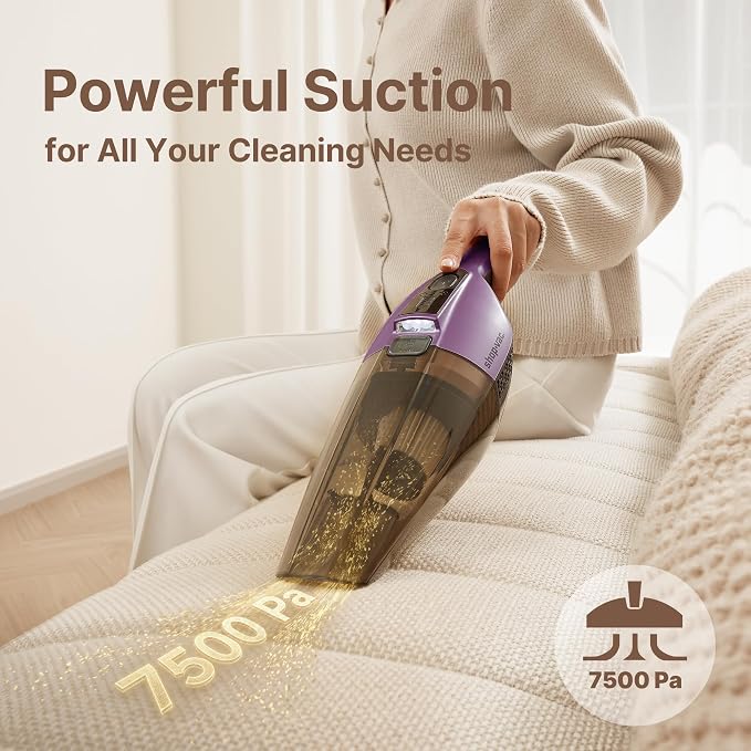 Shop-Vac S1 12V Handheld Vacuum Cordless, Dual-Speed Powerful Portable Car Vacuum Rechargeable, Wall-Mounted Lightweight Hand Vacuum for Home & Car, LED Illumination, HEPA Filter, Purple
