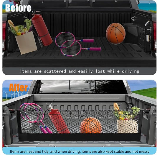 Envelope Style Cargo Net Compatible with 2013-2025 2026 Chevy Silverado & GMC Sierra 1500/2500HD/3500HD Accessories Highly Elastic Truck Bed Cargo Net with Storage Bag- Upgraded 5mm Bungee