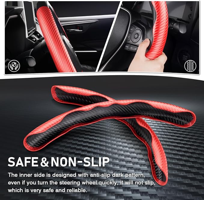 Cartist Steering Wheel Cover, Carbon Fiber Steering Wheel Cover, Car Steering Wheel Cover for Men/Women, Anti-Slip, Comfortable Grip, Durable, Universal for 99% Car Interior Accessories (Red)