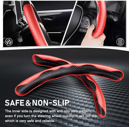 Cartist Steering Wheel Cover, Carbon Fiber Steering Wheel Cover, Car Steering Wheel Cover for Men/Women, Anti-Slip, Comfortable Grip, Durable, Universal for 99% Car Interior Accessories (Red)