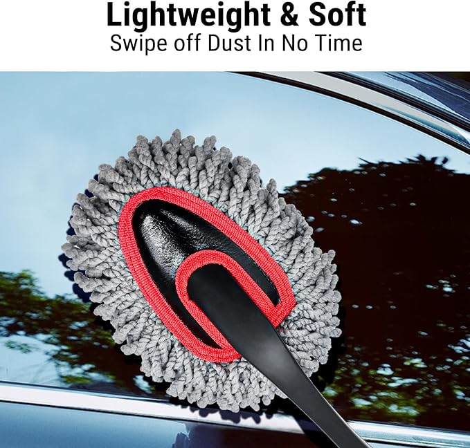 YeewayVeh Car Duster Kit, 2PCS Microfiber Exterior and Interior Scratch Free Car Duster Brush for Vehicles and Home Cleaning, Gray and Red