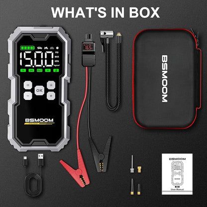 Jump Starter with Air Compressor, 6000A Jump Starter Battery Pack (All Gas/10L Diesel), 150PSI 12V Jump Box Car Battery Jumper Starter Portable with Type-C Quick Charge and LED Lights