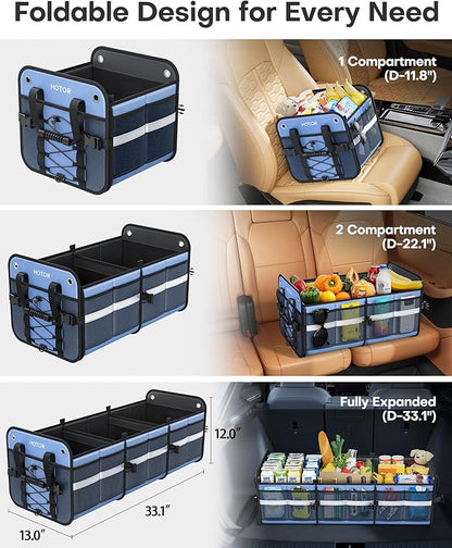 HOTOR Trunk Organizer for SUV – Car Storage Box with Reflective Strips, Collapsible Car Organizer with Large Capacity, Essential Car Accessories for Truck, Van & Sedan, Blue, 22.1" x 13.0" x 12.0"