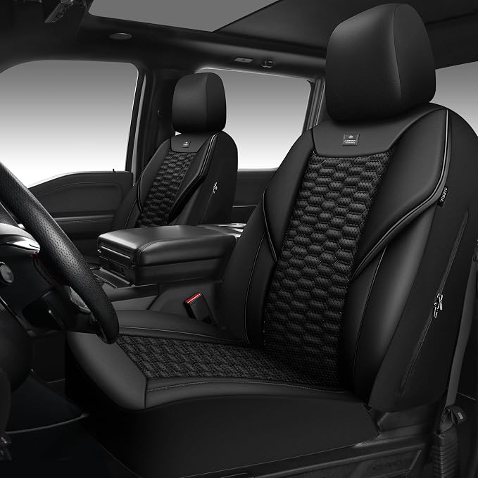 CAR PASS 3D Foam PU Leather Car Seat Covers Front Seats,Black Faux Leather Front Seat Covers for Cars, Universal Fit for SUVs Trucks Vans Sedan Automotive, Armrest Airbag Compatible,Black