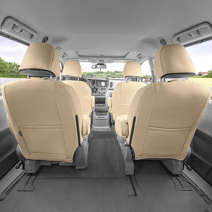 FH Group Custom Fit Car Seat Covers Specifically Made for 2011-2020 Toyota Sienna 7 Passenger, Car Seat Cover 2nd Row, Automotive Seat Covers in Solid Beige Faux Leather, Waterproof and Washable