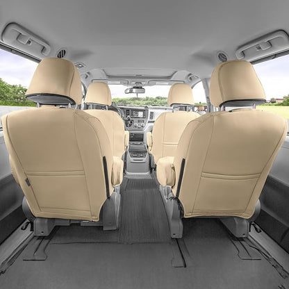 FH Group Custom Fit Car Seat Covers Specifically Made for 2011-2020 Toyota Sienna 7 Passenger, Car Seat Cover 2nd Row, Automotive Seat Covers in Solid Beige Faux Leather, Waterproof and Washable