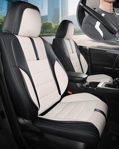 FREESOO Universal Front Seat Covers, Waterproof Faux Leather Automotive Seat Covers with Carbon Fiber Texture Seat Belt Pads, Anti-Slip Airbag Compatible Car Seat Protectors for Cars SUVs Trucks