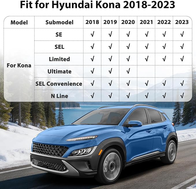 Floor Mats & Cargo Liner for 2018-2023 Hyundai Kona (No for EV) & Kona N 2022 2023 All Weather Custom Fit Car Mats Accessories, High Edges Anti-Slip TPE Liners for Kona | Front & 2nd Row & Trunk Mat