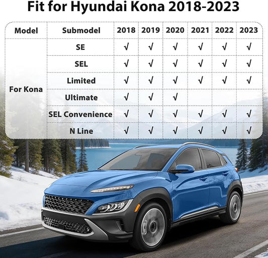 Floor Mats & Cargo Liner for 2018-2023 Hyundai Kona (No for EV) & Kona N 2022 2023 All Weather Custom Fit Car Mats Accessories, High Edges Anti-Slip TPE Liners for Kona | Front & 2nd Row & Trunk Mat