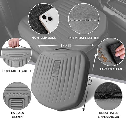 CAR PASS Premium Leather Car Seat Cushion, Comfort Memory Foam Driver Seat Cushion for Long Driving, Waterproof Non-Slip Seat Cushions for Cars, Truck, SUV, Office Chairs, Stadium, Gray ﻿