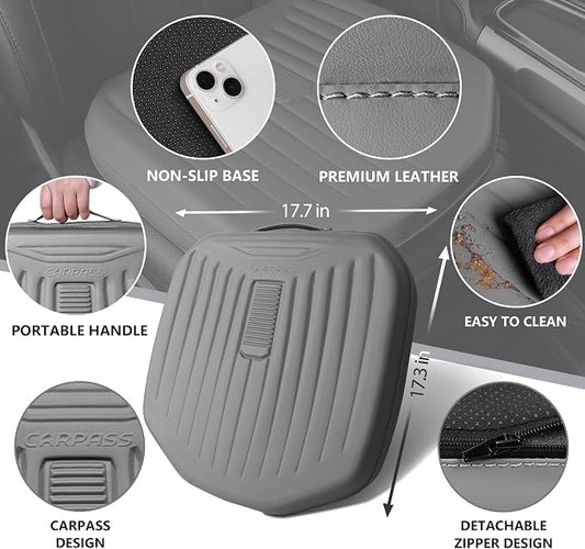 CAR PASS Premium Leather Car Seat Cushion, Comfort Memory Foam Driver Seat Cushion for Long Driving, Waterproof Non-Slip Seat Cushions for Cars, Truck, SUV, Office Chairs, Stadium, Gray ﻿