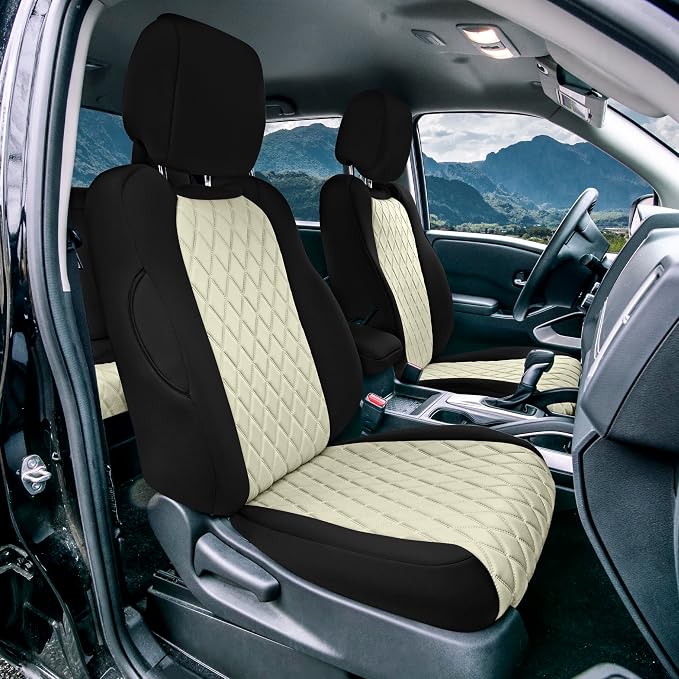 FH Group Custom Fit Car Seat Covers Specifically Made for 2022-2026 Nissan Frontier, Front Set BeigeUltraflex Neoprene Waterproof Automotive Seat Covers for Pickup Truck, Nissan Accessories