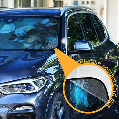 Windshield Sun Shade Blue Glowing Butterfly Dark Front Window Block UV Shades Visor Reflective Retractable for Car SUV Trucks
