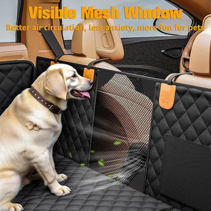 PETICON Back Seat Extender for Dogs, Hard Bottom Dog Car Seat Cover - Supports 400lbs, Rear Seat Pet Cover with Mesh Window, Waterproof Dog Hammock for Car SUV