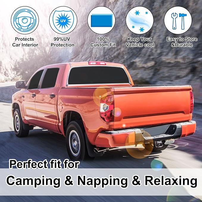 TINGLU Window Shades for Toyota Tundra 2022-2025 2026 Accessories Car Side Full Windows Rear Triangular Windshield Sun Shade Sun UV Rays & Privacy Protection for Camping,Napping,and Relaxing 6PCS