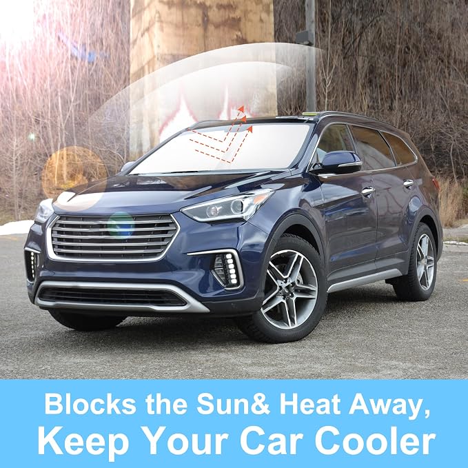 TINGLU Sun Shade for Hyundai Santa Fe 2013-2018 Accessories Windshield Sun Shade Window Shade UV Rays Protection Sun Visor Cover with Steering Wheel Sunshade Storage Bag