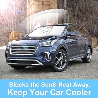 TINGLU Sun Shade for Hyundai Santa Fe 2013-2018 Accessories Windshield Sun Shade Window Shade UV Rays Protection Sun Visor Cover with Steering Wheel Sunshade Storage Bag