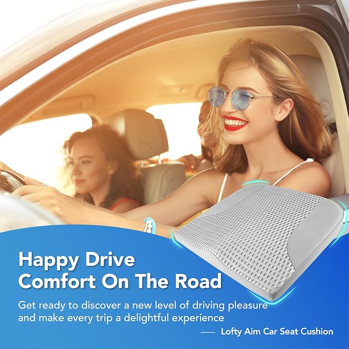 Lofty Aim Car Seat Cushion, Comfortable Memory Foam Seat Pillow for Driving, Sciatica-Back Pain Relief, Cushion for Car-Truck, Office, Wheelchair - Gray