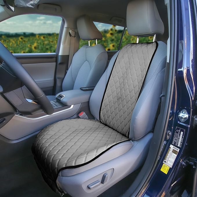 FH Group Car Seat Cushion – Neosupreme Single Front Seat Cover with Front Pockets, Airbag Compatible, Universal Fit Car Seat Cushion for Driver or Passenger Seat, SUV, Truck, Sedan & Van – Gray