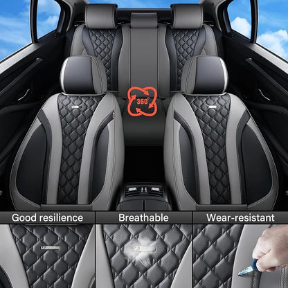 Coverado Seat Covers, Car Seat Covers Front Seats, Perforated Diamond Leather Car Seat Cover, Waterproof Car Seat Covers, 2 Pack Car Seat Protector Front Seat Cover Universal Fit Most Car,Gray&Black