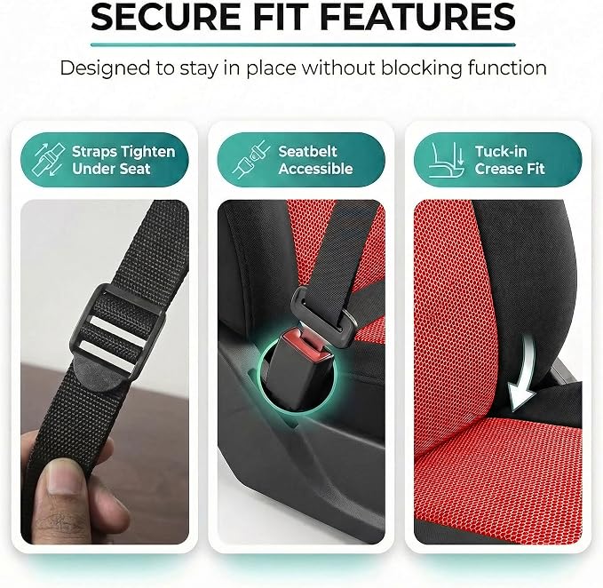 FH Group Automotive Full Car Seat Covers for SUV, Trucks, Sedan and More - Universal Fit Front High Back & Rear Solid Bench Design Interior Accessories - 3D Air Mesh Fabric Center Panel - Red
