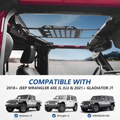 sukemichi Hard Top Roof Rack Molle Panel for Jeep Wrangler JL JLU & Gladiator JT 2018-2026 Accessories, Storage Organizer Cargo Rack, Mounting Mobile Radio Tactical Pouch Flashlight Tool Bag, Steel