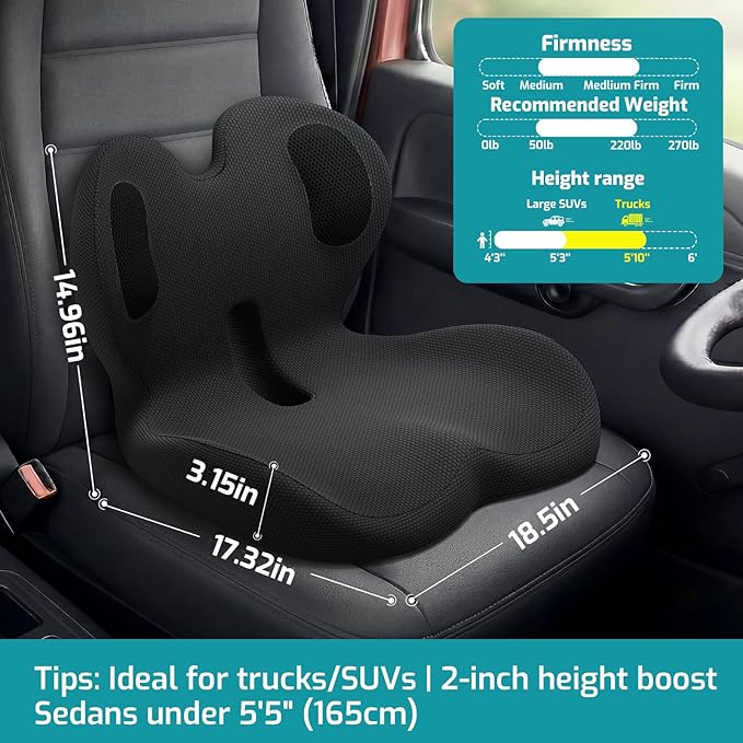 Trucker Seat Cushion, Car Seat Cushions with Lumbar Support Pillow, Ergonomic L-Shaped Orthopedic Memory Foam Pad for Long Driving Back Pain Sciatica Relief, Drivers Office Workers (Black+ Gray)