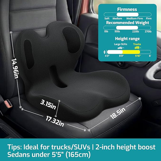 Trucker Seat Cushion, Car Seat Cushions with Lumbar Support Pillow, Ergonomic L-Shaped Orthopedic Memory Foam Pad for Long Driving Back Pain Sciatica Relief, Drivers Office Workers (Black+ Gray)