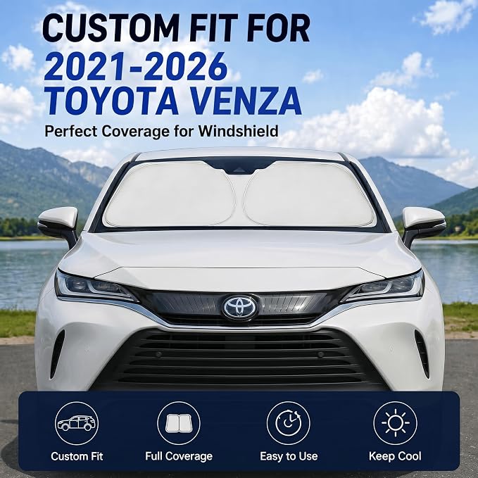 Windshield Sun Shade Sunshade for Toyota Venza 2021-2026 | Custom Fit Windshield Cover, Blocks UV Rays, Double-Layer Heat Shield, Durable Frame, Easy Fold & Storage