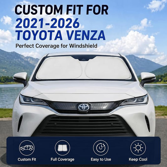 Windshield Sun Shade Sunshade for Toyota Venza 2021-2026 | Custom Fit Windshield Cover, Blocks UV Rays, Double-Layer Heat Shield, Durable Frame, Easy Fold & Storage