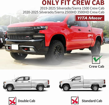 YITAMOTOR Running Boards Compatible with 2019-2026 Chevy Silverado/GMC Sierra 1500, 2020-2026 Silverado/Sierra 2500HD 3500HD Crew Cab(Excl. 2019 1500 LD), 6 Inches Aluminum Side Steps Nerf Bars