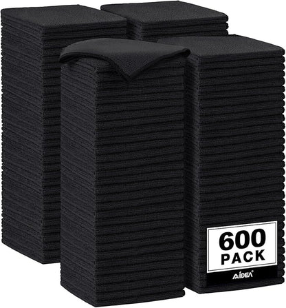 AIDEA Microfiber Cleaning Cloth-600PK, Soft Microfiber Towels for Cars, Absorbent Cleaning Rags, Lint-Free Streak-Free Wash Cloths for House, Kitchen, Window(12in.x12in), Black