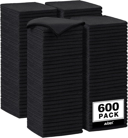 AIDEA Microfiber Cleaning Cloth-600PK, Soft Microfiber Towels for Cars, Absorbent Cleaning Rags, Lint-Free Streak-Free Wash Cloths for House, Kitchen, Window(12in.x12in), Black