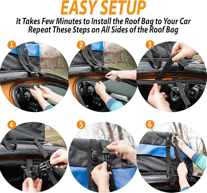 Zone Tech 21 Cubic Feet Car Rooftop Cargo Bag Carrier Soft Shell Waterproof Protective Tear and Dust Resistant Includes 6 Hooks, Anti Slip Mat, Bonus Safety Luggage Lock
