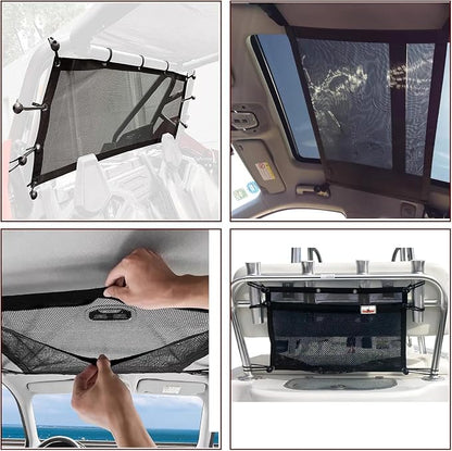 Upgrade Boat Storage Bag,Mesh Suspended Storage Organizer, Cargo Net Pocket Organizer Pouch Bag,Boat,Truck SUV Travel Long Road Trip Camping Interior Accessories with 6 pcs Elastic Ring (16 INCH)