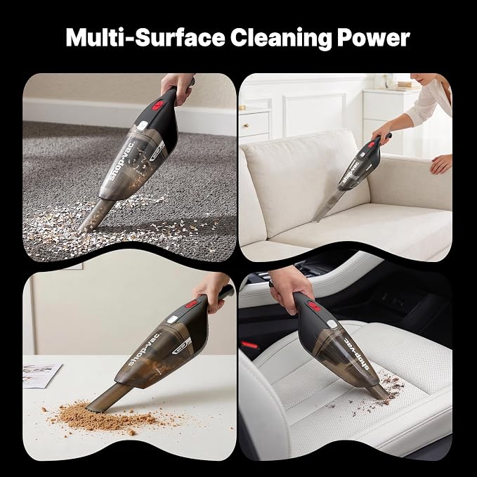 Shop-Vac Wet/Dry Handheld Vacuum Cordless, Powerful Portable Car Vacuum Rechargeable, Wall-Mounted Hand Vac with Crevice Tool, Lightweight Hand Vacuum for Home & Car, Washable Filter, Black