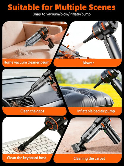 Super-Powered car mini Vacuum Cleaner 80,000RPM, Four-in-one: Blower, Vacuum Cleaner, air Extractor, and Pump. Handheld dust Collector, Handheld dust Blower, Hair Dryer, Cordless (Orange)