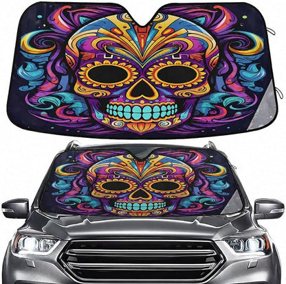 Windshield Sun Shade Sugar Skull Front Window Block UV Shades Visor Reflective Retractable for Car SUV Trucks
