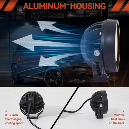 2Pcs 4.5inch 120W LED Light Pods with Amber Covers, 12000LM Yellow Fog Light Pods LED Light Bar Offroad Driving Lights,for Jeep Wrangler Truck Car ATV SUV Motorcycle Cabin Boat (2Pcs 4.5Inch Lights)