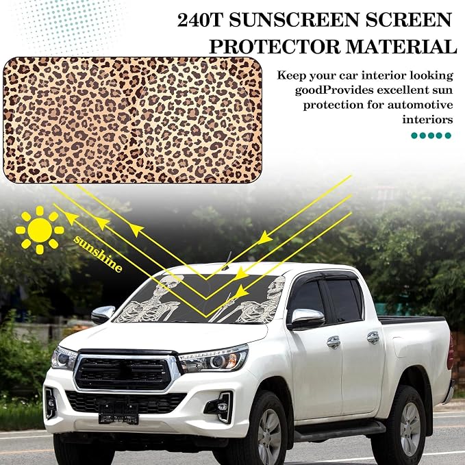 Windshield Sun Shade Foldable Car Front Window Covers for Car Accessories Sun Heat UV Rays Visor Protector Protection for Universal Cars SUV Truck(Nice Leopard)