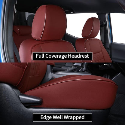 EKR Custom Fit Tacoma Front Car Seat Covers for Select Toyota Tacoma 2016 2017 2018 2019 2020 2021 2022 2023 Double Cab/Access Cab - Front Row Only,Leather (Burgundy)