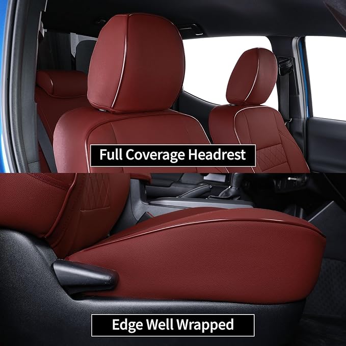 EKR Tacoma Front Seat Covers Custom Fit for Toyota Tacoma 2012 2013 2014 2015 (Regular Seats), Leather Truck Seat Cover for Car - Front Row Only,Faux Leather(Burgundy)
