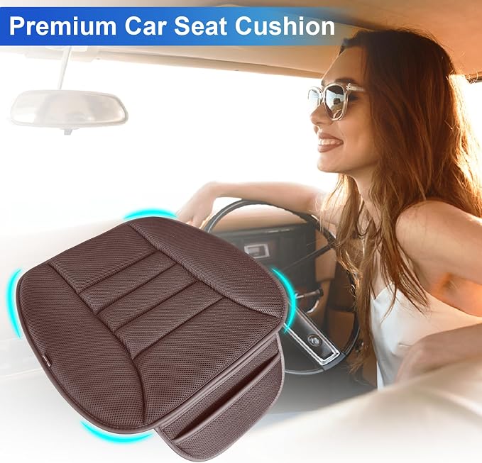 Lofty Aim Premium Car Seat Cushion, Driver Cushion with Comfort Memory Foam & Non-Slip Rubber Bottom, Car Seat Pad Works with 95% of Vehicles and Office Chair or Home - 4D Brown