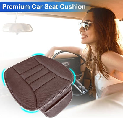 Lofty Aim Premium Car Seat Cushion, Driver Cushion with Comfort Memory Foam & Non-Slip Rubber Bottom, Car Seat Pad Works with 95% of Vehicles and Office Chair or Home - 4D Brown